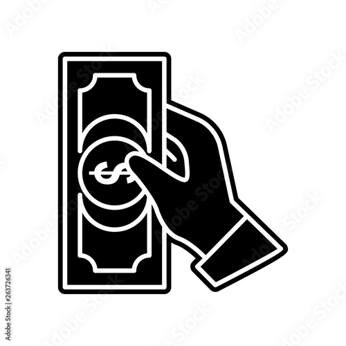The hand holds a bill of money icon. Element of Casino for mobile concept and web apps icon. Glyph, flat icon for website design and development, app development