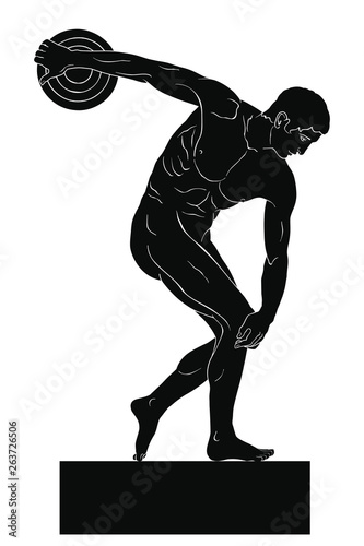 Ancient Greek Sculpture Discobolus. Male athlete prepared to throw the disc. Vector image isolated on a white background. photo