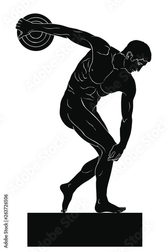 Ancient Greek Sculpture Discobolus. Male athlete prepared to throw the disc. Vector image isolated on a white background.