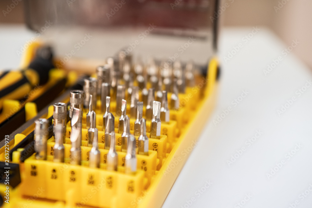 different tips of screwdriver. electronic tips.