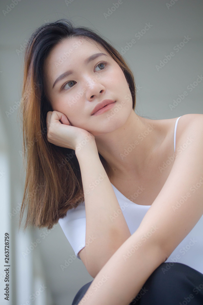 portrait of thai china adult office girl white shirt relax and smile portrait of thai china adult office girl white shirt relax and smile