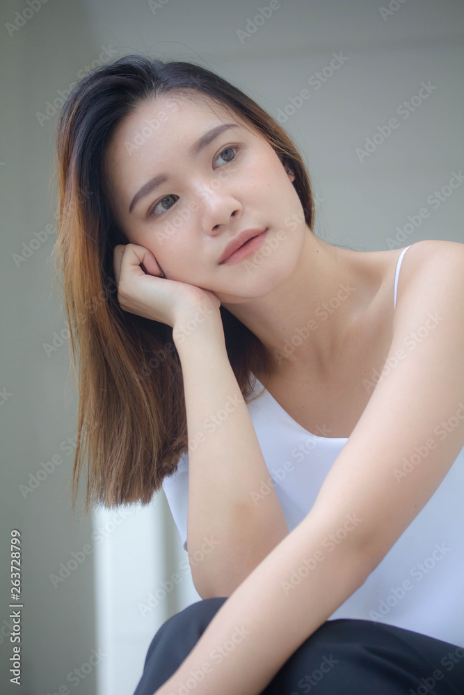 portrait of thai china adult office girl white shirt relax and smile portrait of thai china adult office girl white shirt relax and smile