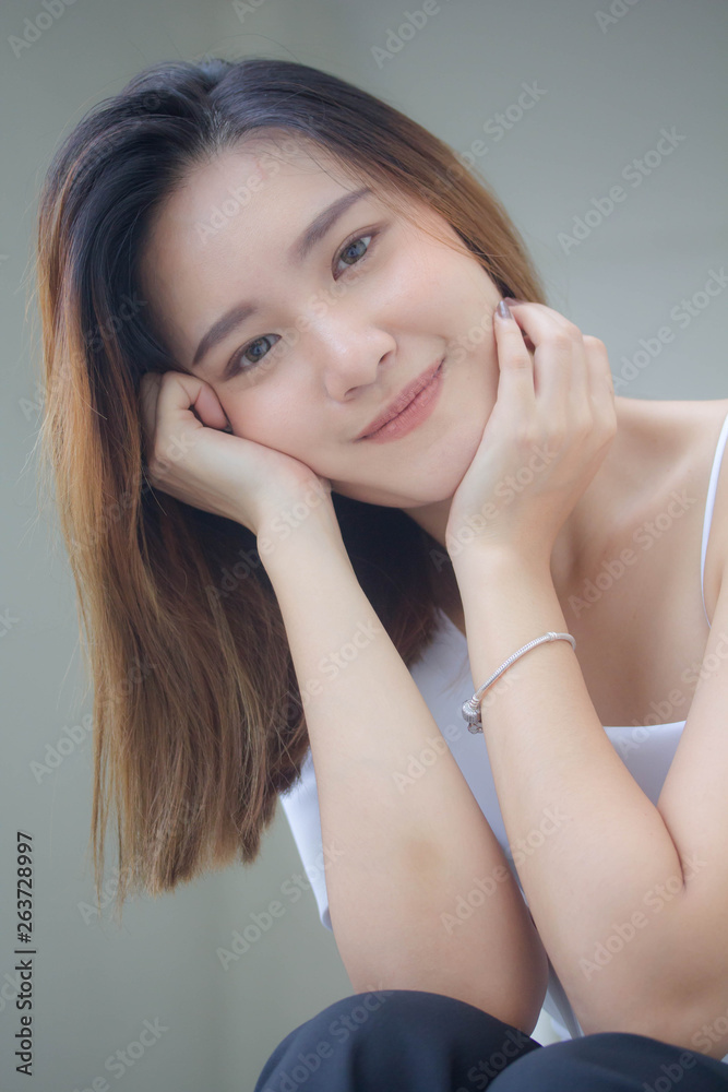 portrait of thai china adult office girl white shirt relax and smile portrait of thai china adult office girl white shirt relax and smile