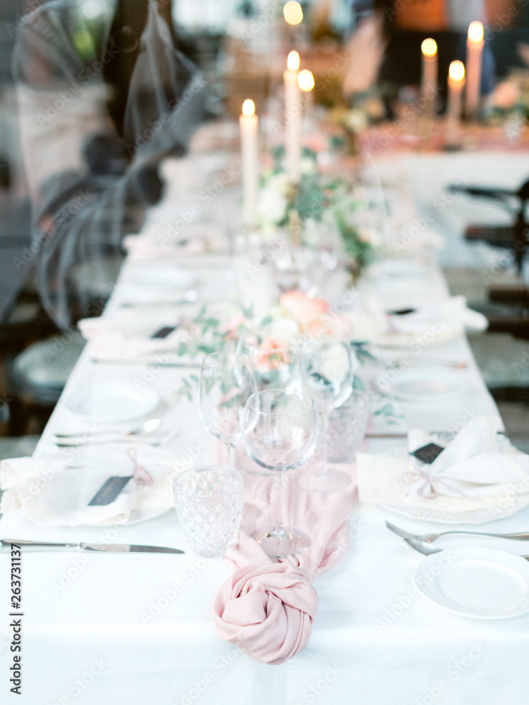 Fototapeta premium Table settings for a luxury wedding. Outdoor wedding 
