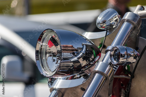 headlight chopper motorcycle closeup
