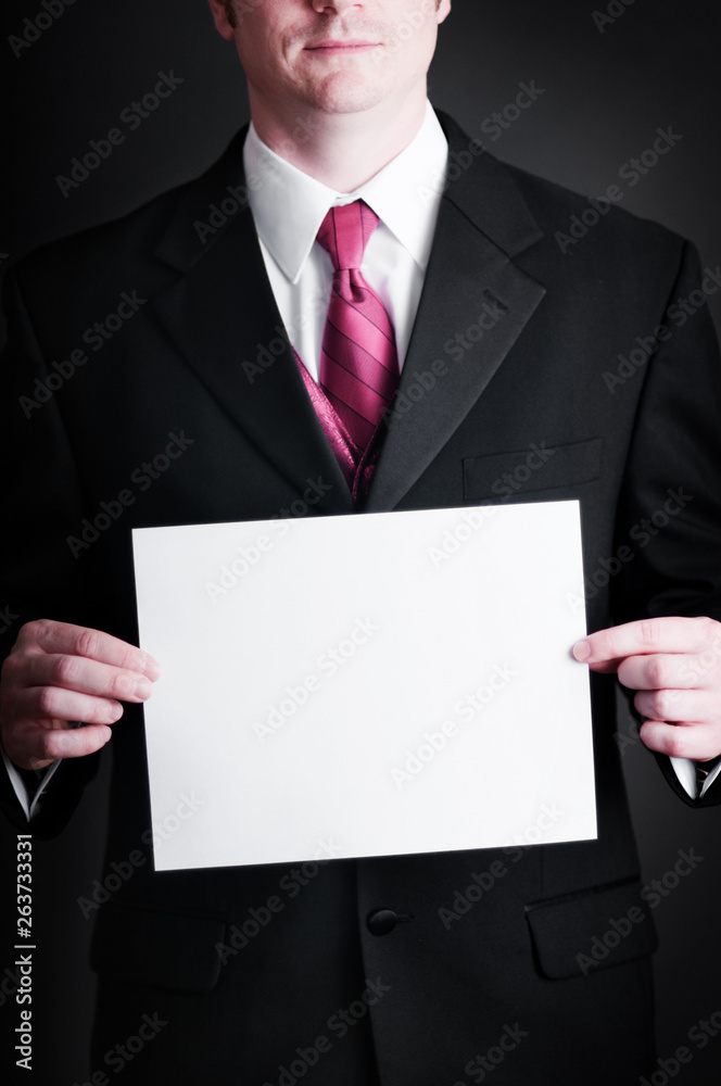 Young Businessman Holding Blank Sign - Business Young Businessman Holding Blank Sign - Business
