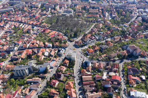 Aerial view of old city streets intersection