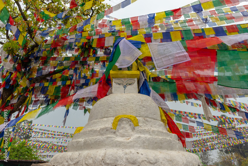 One stuppa and many prayer flags photo