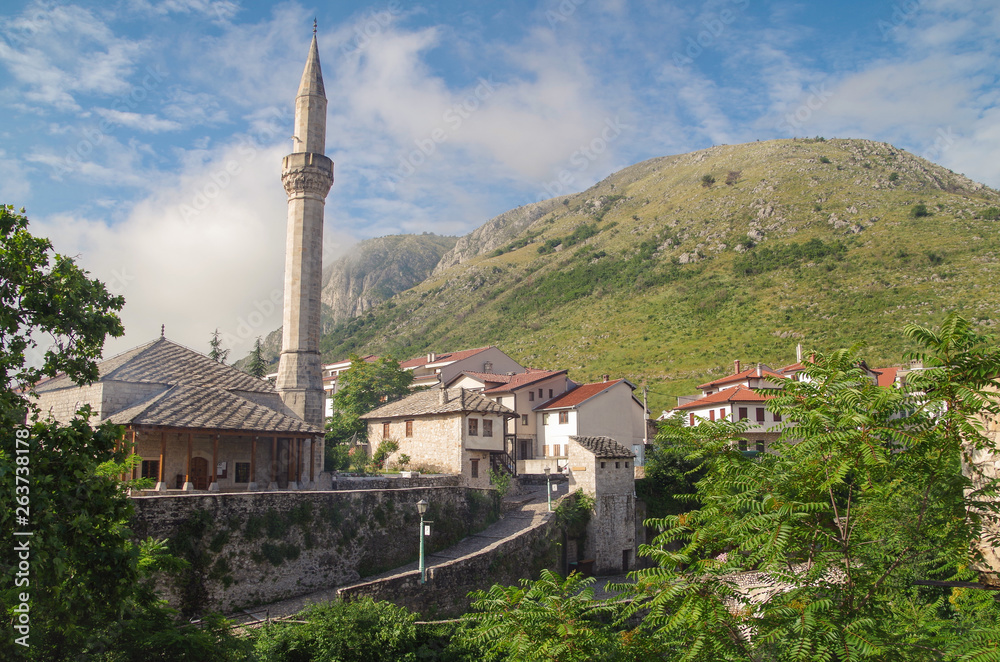 Sunny morning in the medieval city. Nature and travel. Bosnia and Herzegovina, Herzegovina-Neretva Canton, Mostar