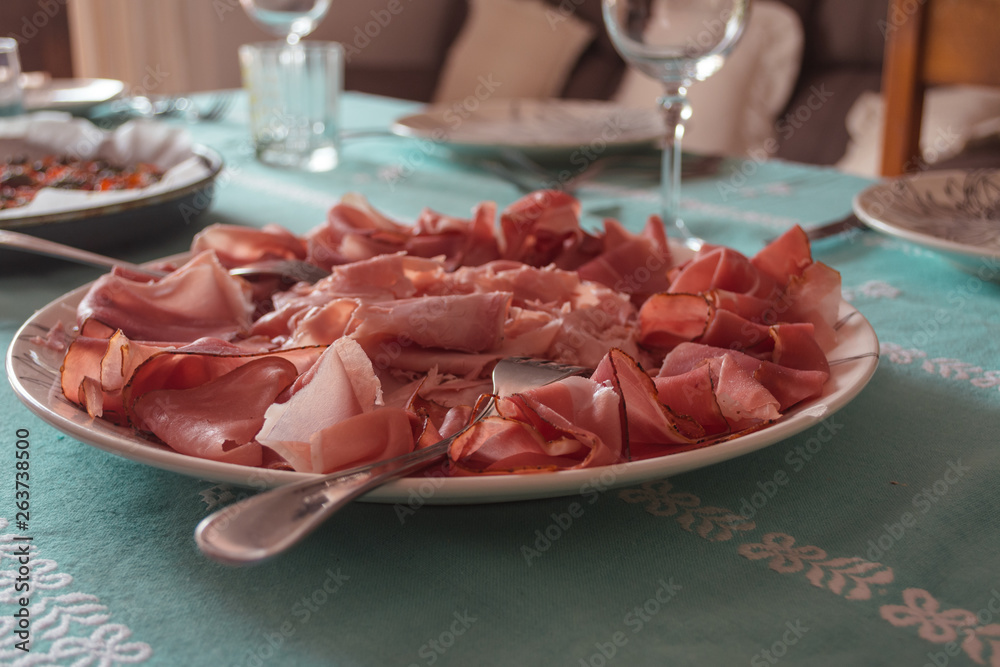 Dish of various types of ham