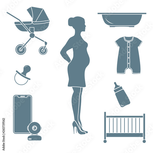 Pregnant woman and goods for babies.