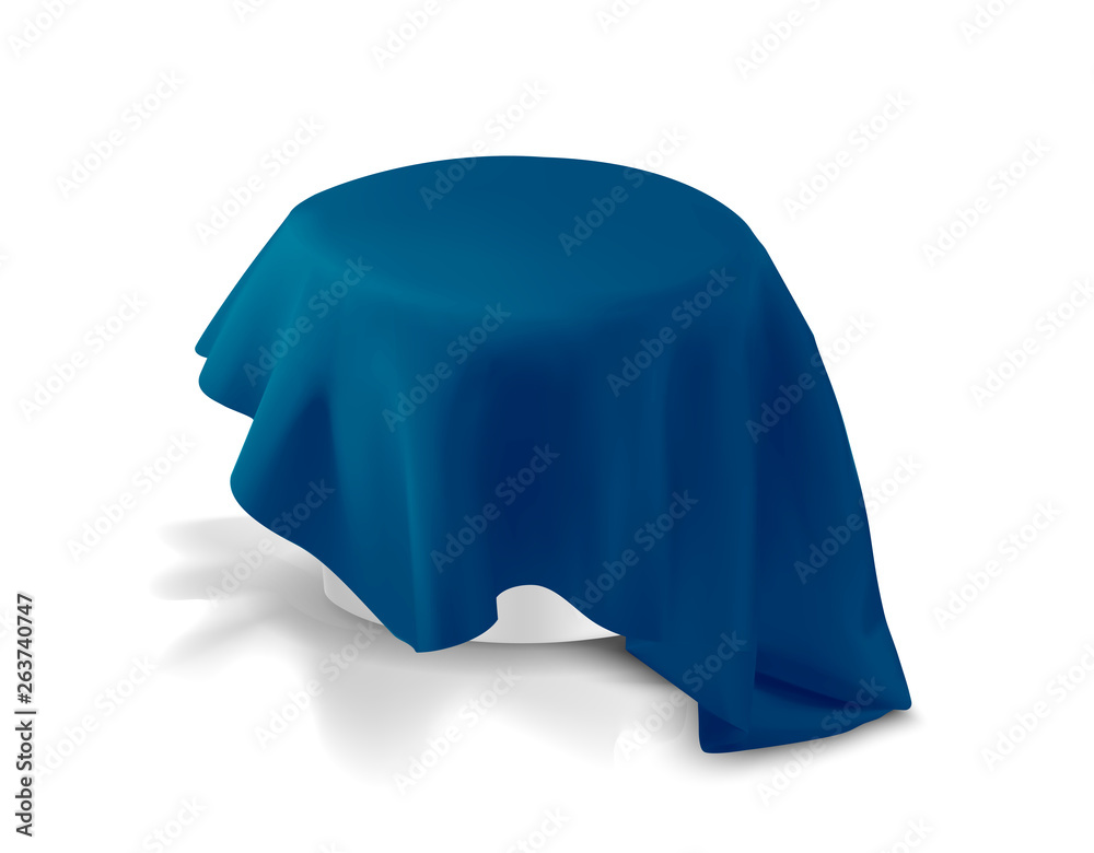 Round table with blue tablecloth Round table with blue tablecloth
