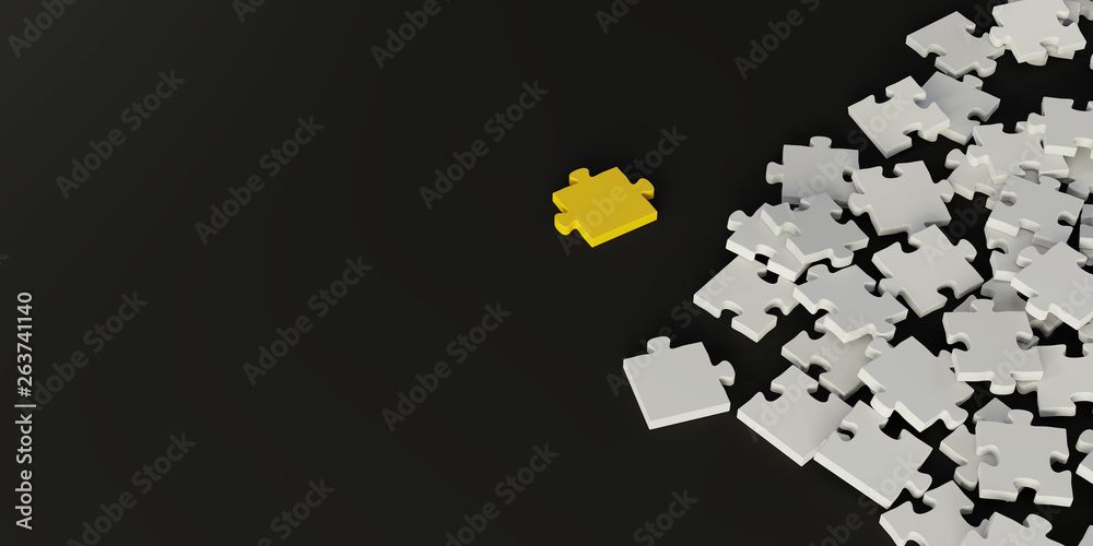 Jigsaw three dimensional background, with one leader; original 3d rendering