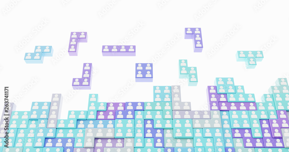 Jigsaw domino with people, infinite pieces; original 3d rendering