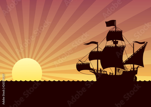 Ship Sailing Sunset