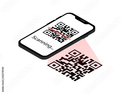 Mobile phone scans qr code. QR scanner.