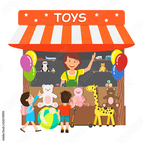 Toys Store, Gift Shop Flat Vector Illustration