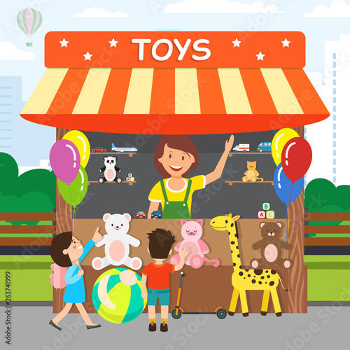 Soft Toys Store, Shop Flat Vector Illustration