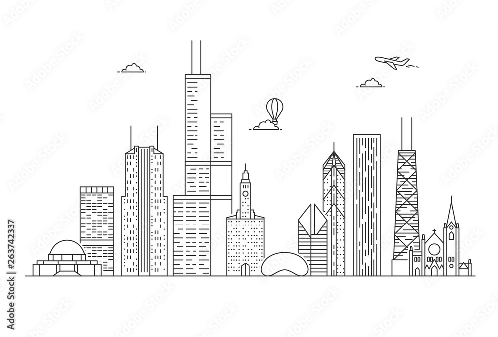 Obraz premium Linearny panoramę miasta Chicago.