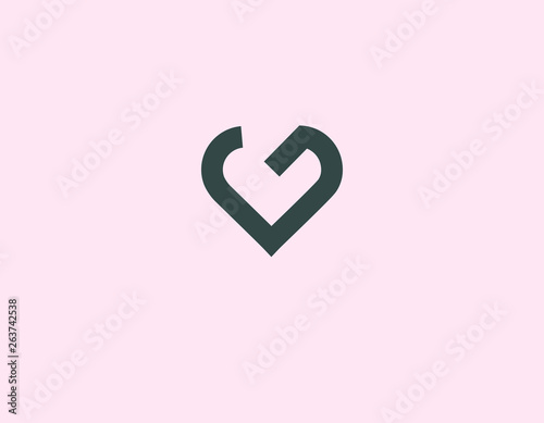 Abstract geometric linear logo icon letter G and heart