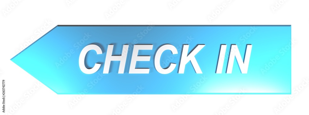 CHECK IN on blue arrow - 3D rendering CHECK IN on blue arrow - 3D rendering