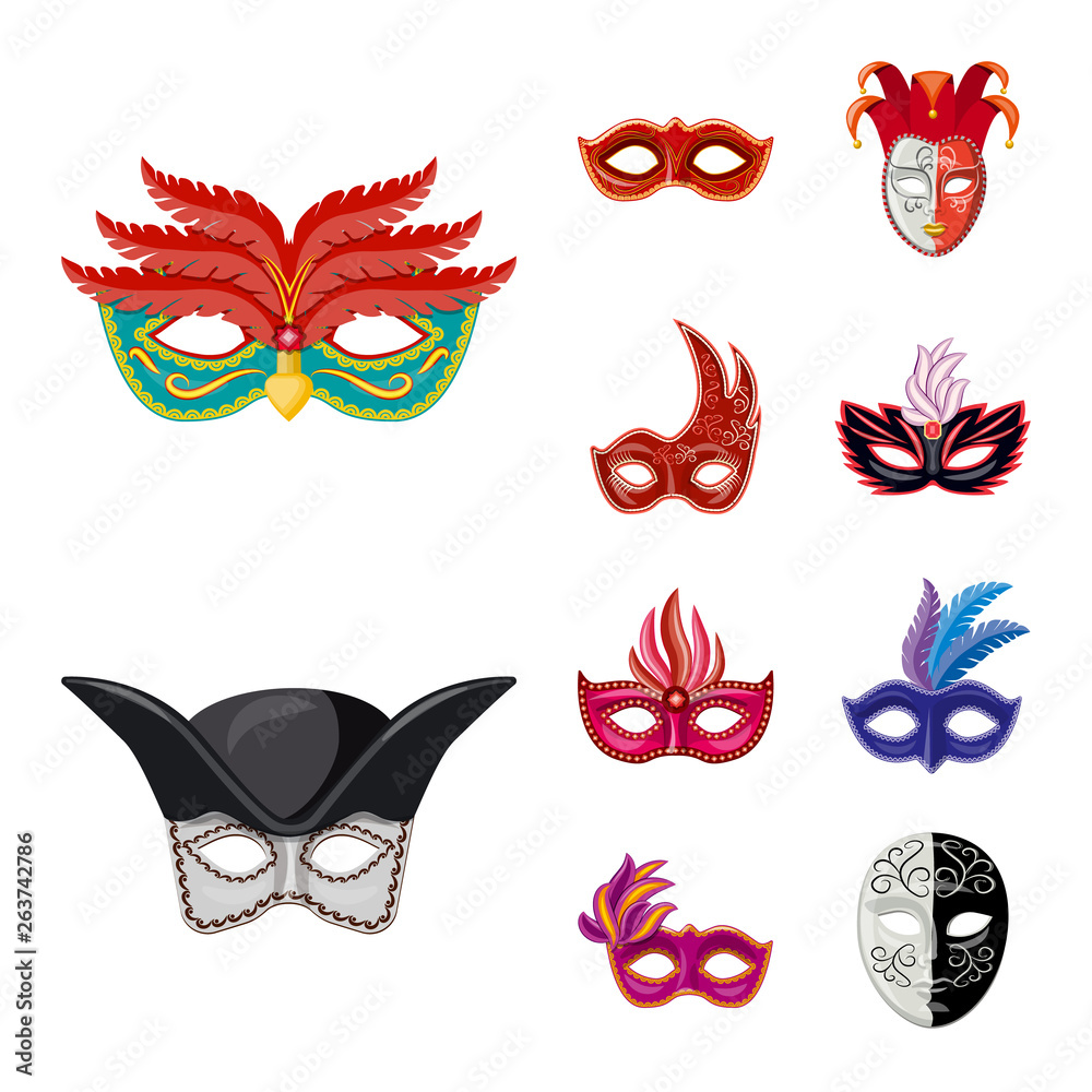Vector illustration of carnival and theatrical icon. Collection of carnival and mystery vector icon for stock.