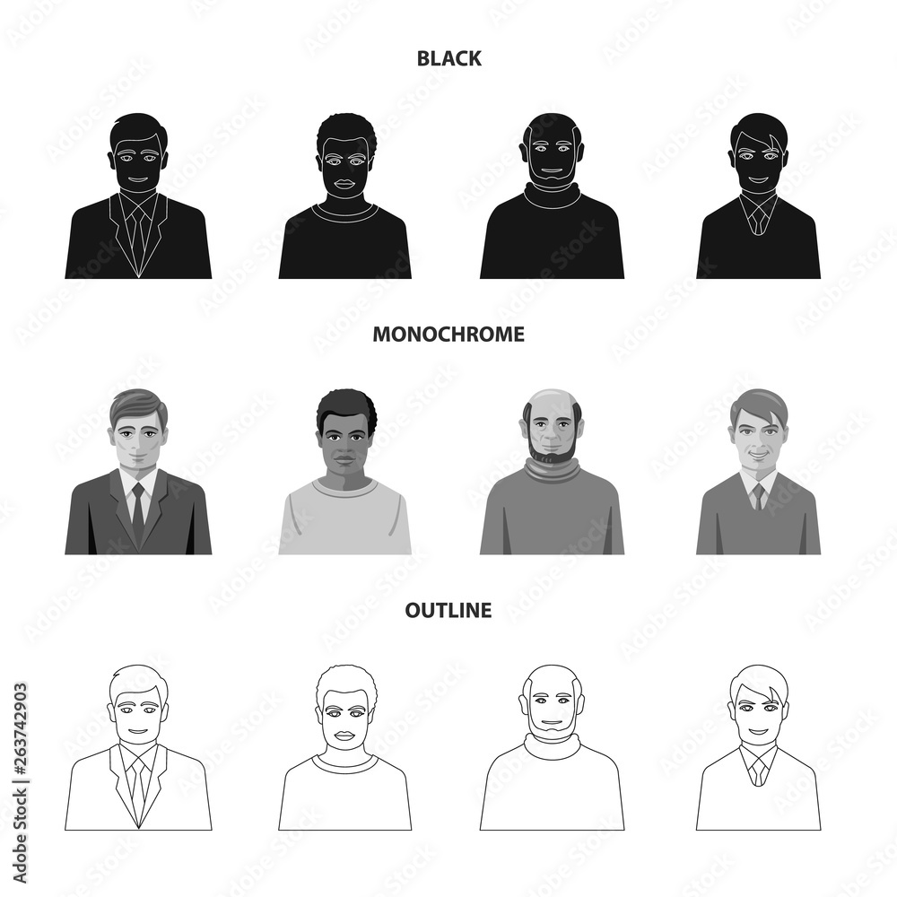 Vector design of hairstyle and profession symbol. Set of hairstyle and character stock symbol for web. Vector design of hairstyle and profession symbol. Set of hairstyle and character stock symbol for web.