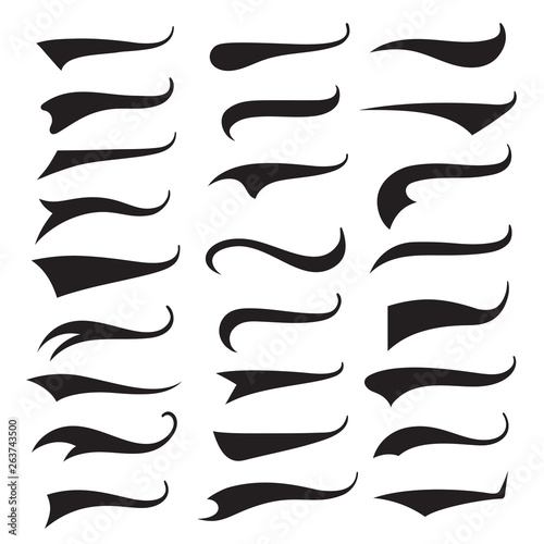Swash and swooshes tails typography set, brush curve
