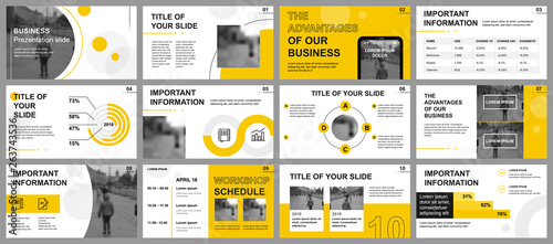 Business presentation slides templates from infographic elements. Can be used for presentation template, flyer and leaflet, brochure, corporate report, marketing, advertising, annual report, banner. photo