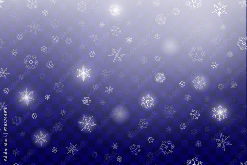 White snowflakes on a blue transparent background. Vector illustration White snowflakes on a blue transparent background. Vector illustration
