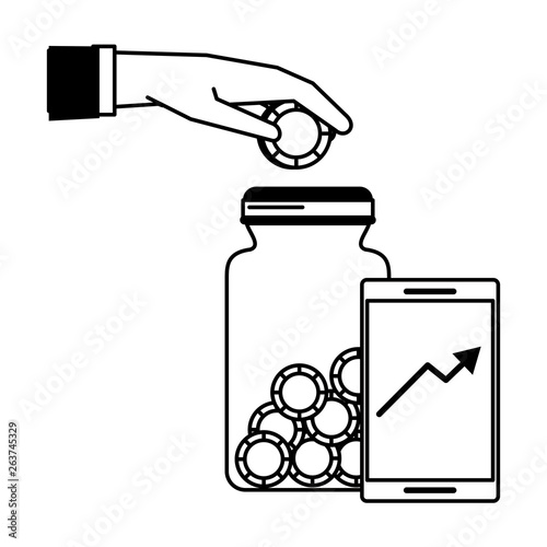 Money saving invesment market bussines in black and white