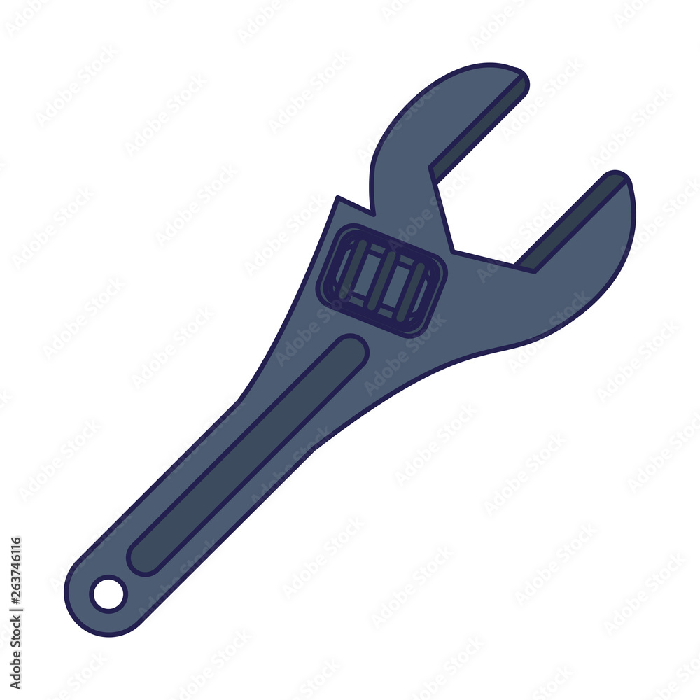 Monkey wrench construction and repair work isolated blue lines Monkey wrench construction and repair work isolated blue lines