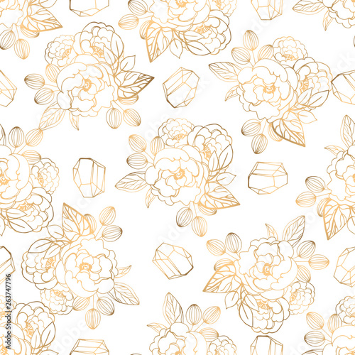 Hand drawn seamless pattern with jewerly and floral elements
