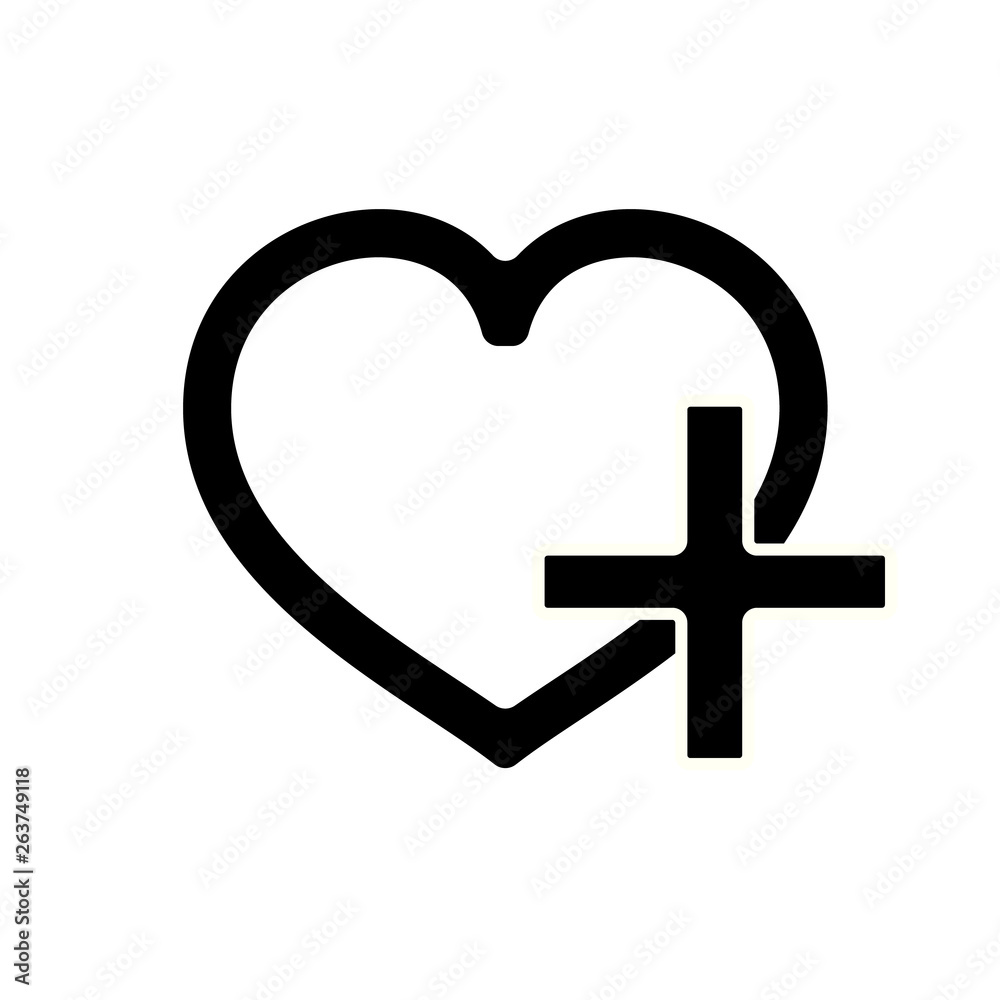 Heart with a cross vector icon. Healthcare, Medical symbol. Doctor s day sign, emblem isolated on white background with shadow. Flat style for graphic and web design, logo. EPS10 pictogram. Heart with a cross vector icon. Healthcare, Medical symbol. Doctor s day sign, emblem isolated on white background with shadow. Flat style for graphic and web design, logo. EPS10 pictogram.