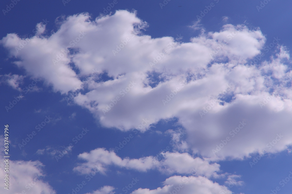 Blue sky background with white clouds on a sunny day. Nature concept. Horizontal, plenty of space for text. Blue sky background with white clouds on a sunny day. Nature concept. Horizontal, plenty of space for text.