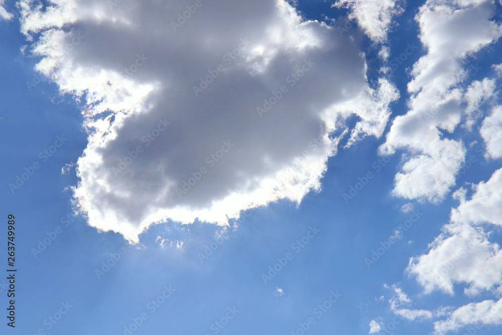 Blue sky background with white clouds on a sunny day. Nature concept. Horizontal, plenty of space for text. Blue sky background with white clouds on a sunny day. Nature concept. Horizontal, plenty of space for text.