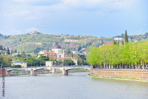 Beautiful Scenery of Old Town Verona and the Adige River © panithi33