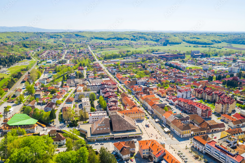 Croatia, town od Daruvar, main city square, panorama from, drone