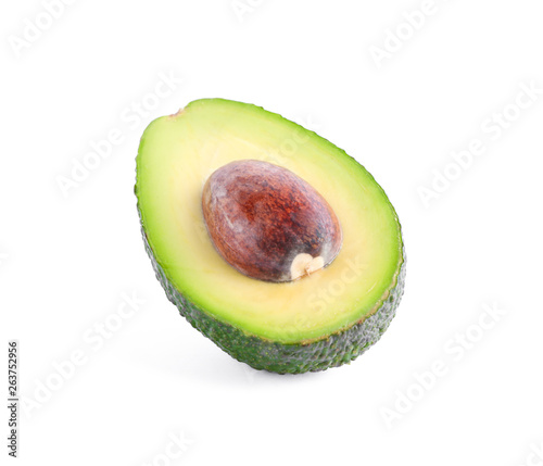 Ripe cut avocado isolated on white background. Healthy food