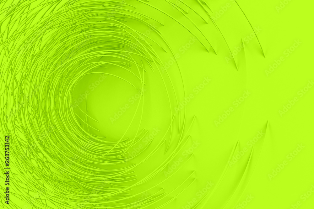 Digital background of the plurality of twisted green circles on a green background. 3D illustration. 3D rendering