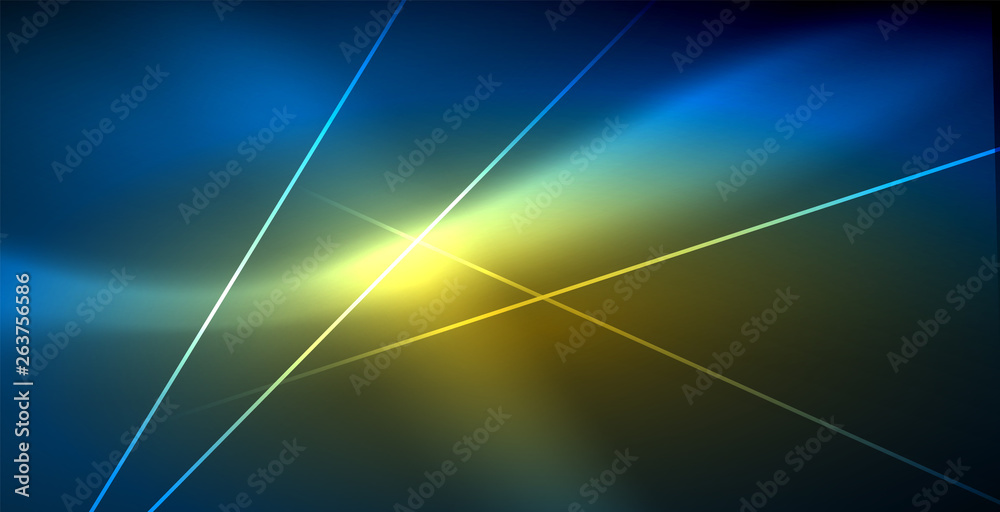Neon glowing techno lines, blue hi-tech futuristic abstract background template with lights Neon glowing techno lines, blue hi-tech futuristic abstract background template with lights