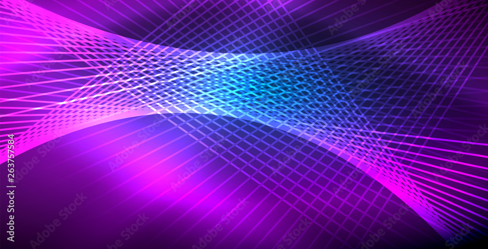 Neon glowing techno lines, blue hi-tech futuristic abstract background template with lights Neon glowing techno lines, blue hi-tech futuristic abstract background template with lights