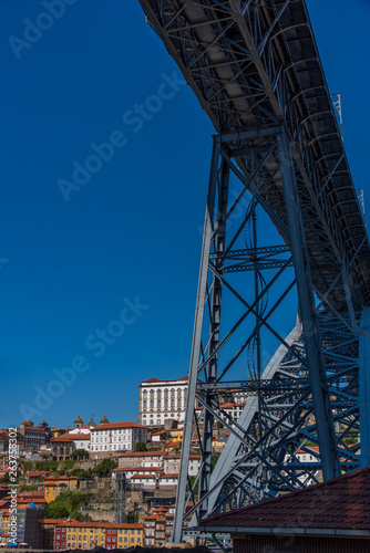 View of Dom Luis I bridge in Ribeira Porto in Portugal. The Ribeira zone in Porto is a World eritage zone photo