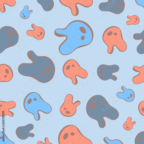 Doodle hand drawn color vector seamless pattern. Red, blue abstract tooth shapes isolated on background. Unique abstract texture for invitations, cards, websites, wrapping paper, textile