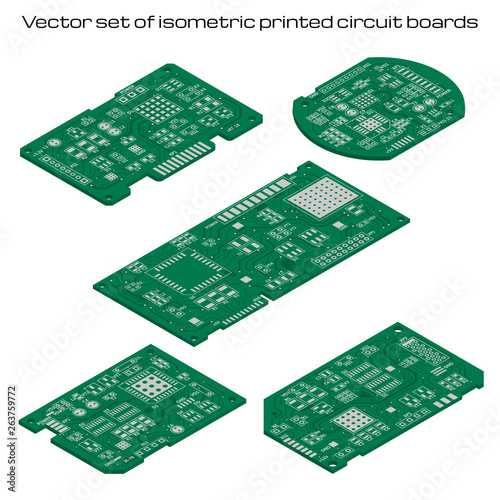 Vector set of isometric printed circuit boards
