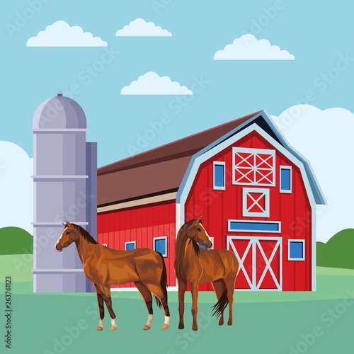 barn and horses