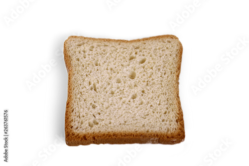 One slice of white bread on a light background.