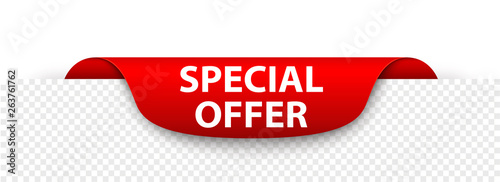 Red banner with the inscription Special Offer. Realistic with shadow. EPS10 - stock vector.