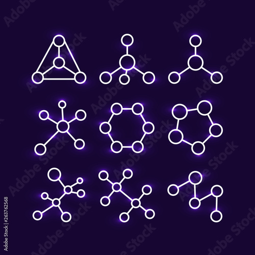shining structural formulas of molecules on dark background