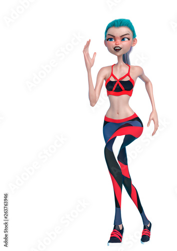 fitness girl cartoon running in a white background